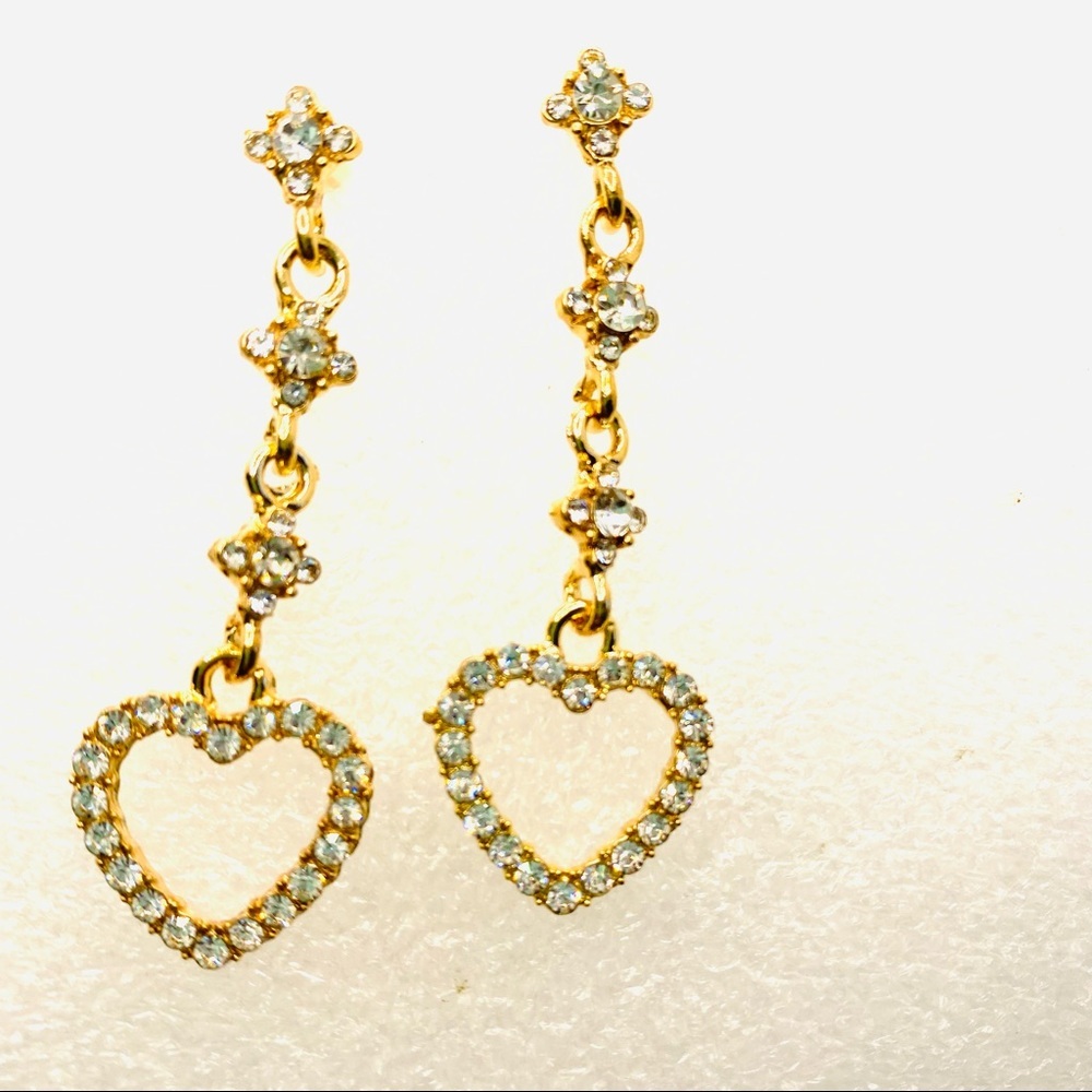Earrings Crystal Hearts dangle Pierced - Picture 8 of 9